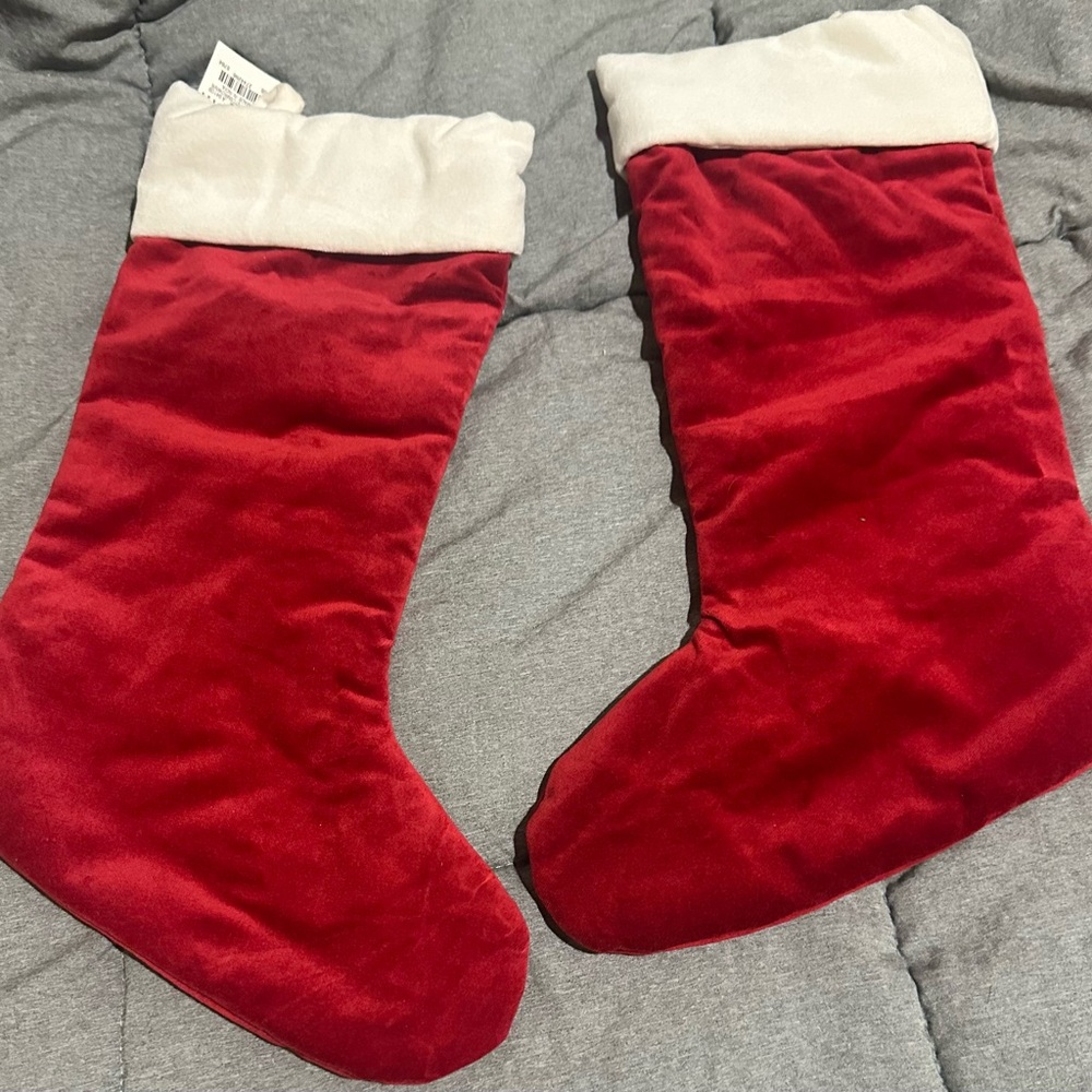 Pottery Barn Red and White Holiday Stocking Set with tags